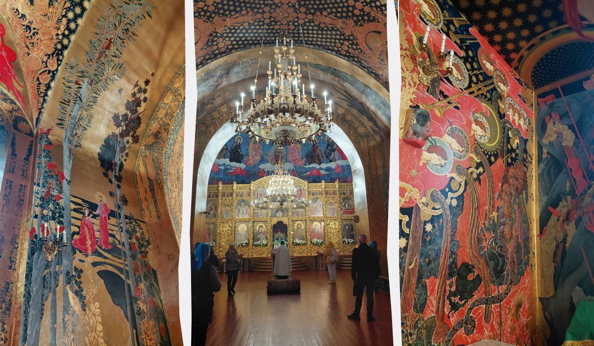 Розпис всередині житомирського Михайлівського собору / колаж D.UA, фото Марина Григоренко, ua.depositphotos.com