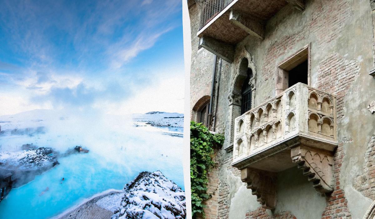 Блакитна лагуна в Ісландії та балкон Джульєтти в Італії - одні з найбільш переоцінених пам'яток Європи / колаж D.UA, фото ua.depositphotos.com, pixabay.com