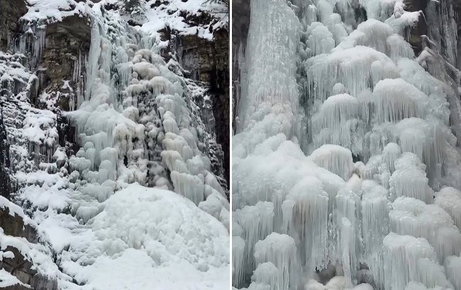Манявський водоспад замерз на лід - як виглядає 1